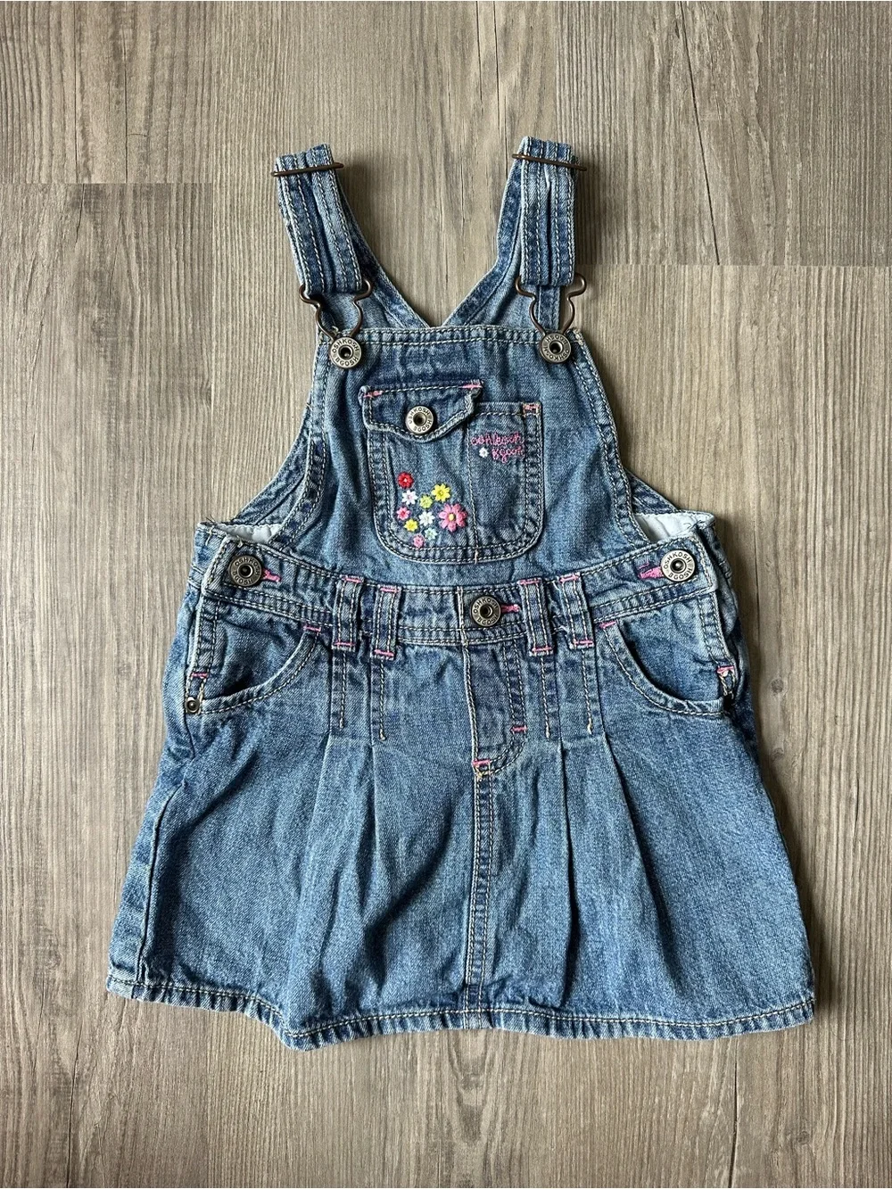 Oshkosh Denim Overall Pinafore Dress with Floral Pocket - Blue